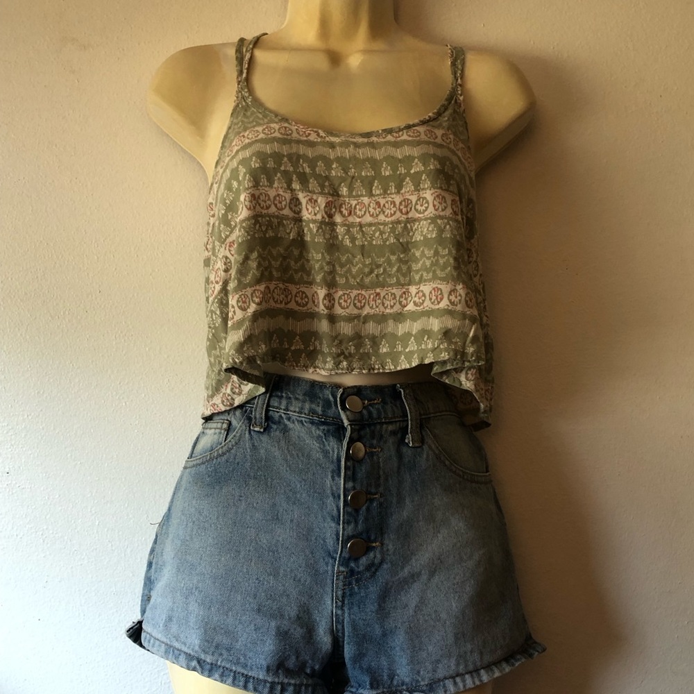 Hollister Strappy Crop Top Paisley Print Y2k